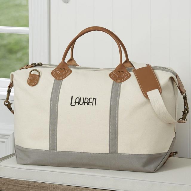 Lux Weekender Embroidered Canvas Duffel Bag in Grey