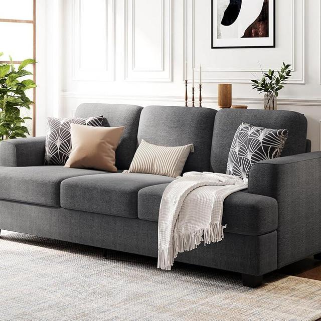 KKL 89 in Couches for Living Room, Modern Couch with Deep Seat, Home Sofa Living Room, 3 Seater Couch with Firm Structure, Comfy Couch, Dark Grey Chenille
