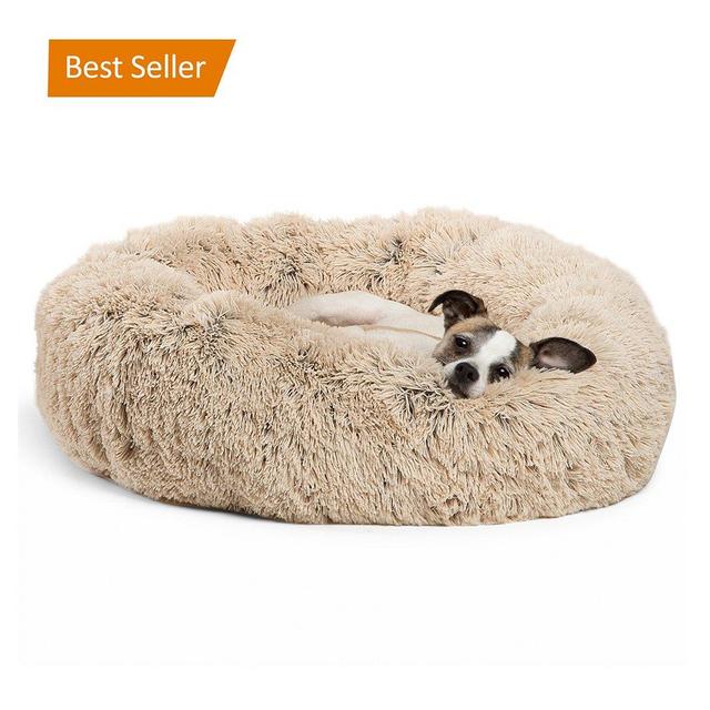 Calming Shag Vegan Fur Donut Cuddler Dog/Cat Bed (Size: 23x23") - Frost