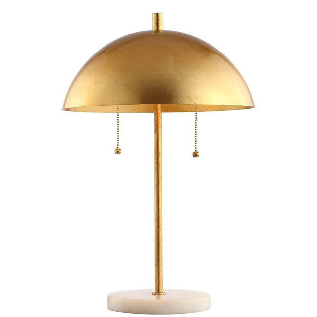 JONATHAN Y JYL1071A Ella 20.7" Dome Metal with Marble Base LED Table Lamp Classic Glam Bedside Desk Nightstand Lamp for Bedroom Living Room Office College Bookcase LED Bulbs Included, Gold Leaf/White