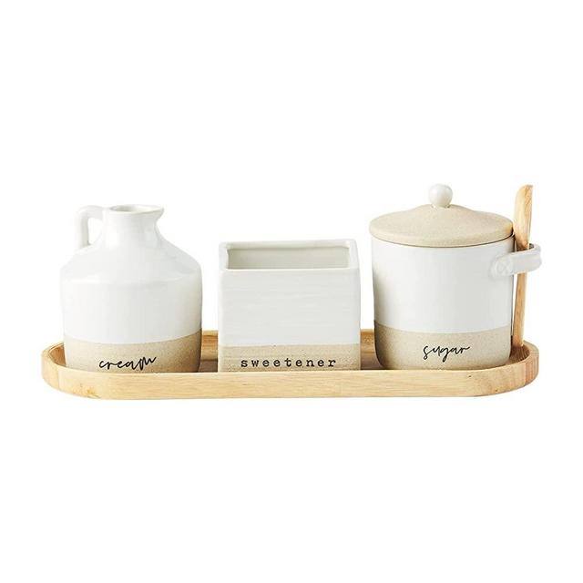 Mud Pie 47800013, White/Natural, Stoneware Cream and Sugar Set, 5" x 11", Assembled