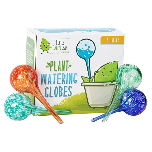 LGL Plant Watering Globes - 4 Pieces. Decorative Self Watering Planter Inserts Made From Hand-Blown Durable Glass. Keep your Outdoors and Indoor Plants Healthy. Ideal Plant Lover Gift (4pk Small)