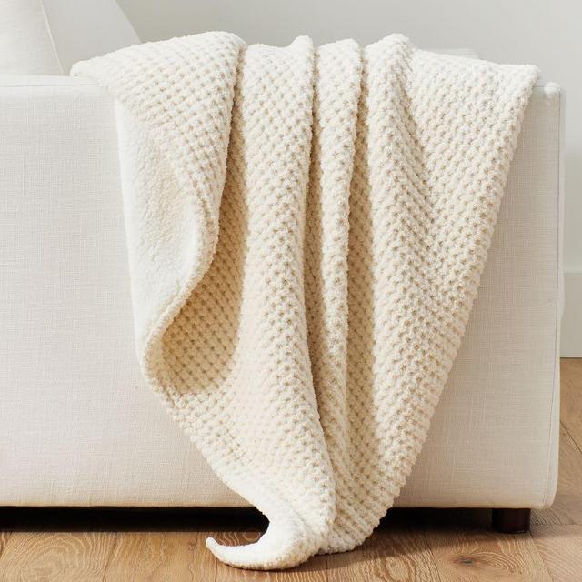 Chenille Waffle Sherpa Back Throw, 50" x 60", Ivory