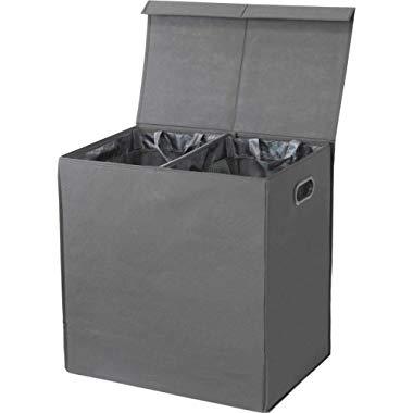 Simple Houseware Double Laundry Hamper with Lid and Removable Laundry Bags, Dark Grey