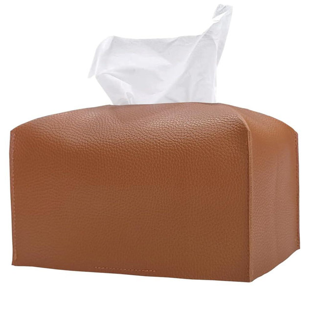 Hapforever 1PC Extra Large Rectangle Tissue Box Cover, PU Leather Rectangular Tissue Box Holder with Bottom Belt Plus Size Tissue Box Organizer for Bathroom/Car/Hotel/Office (9.5’’x5’’x5’’, Brown)