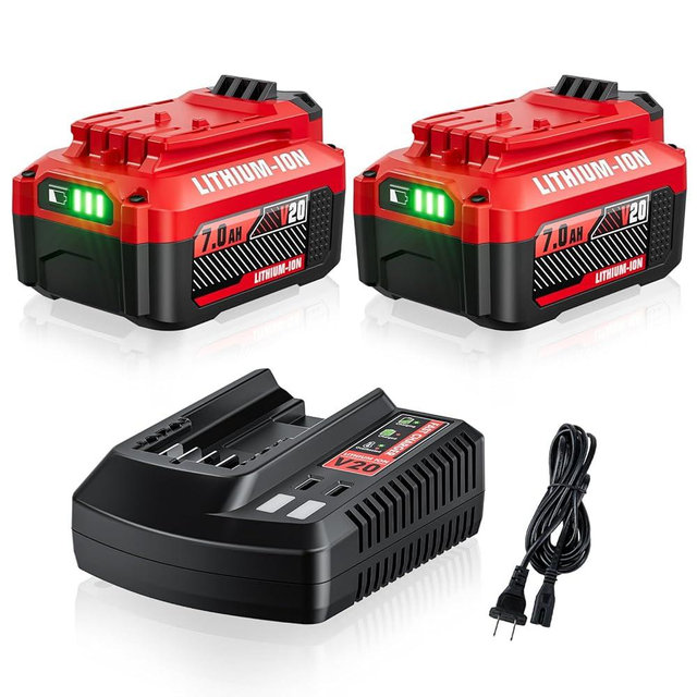 POWTREE Upgrade CMCB206 2Pack 7.0Ah 20V Replacement Battery and Charger for V20 Craftsman 20V Battery MAX CMCB204 CMCB202 CMCB201 CMCD700C1 CMCS500B CMCB205 High Capacity with Charger