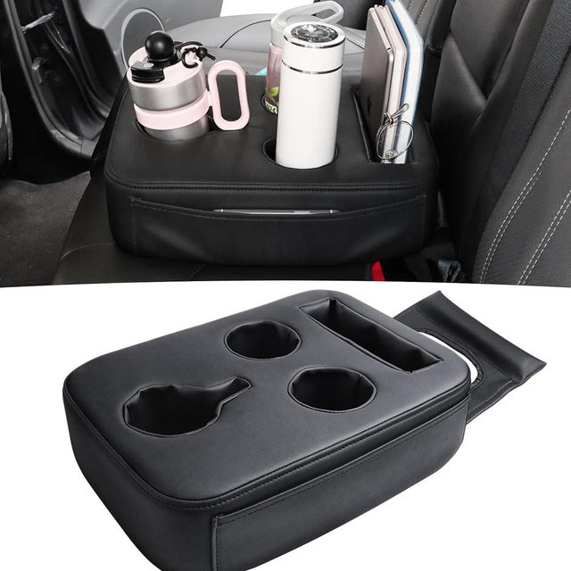 Back Seat Cup Holder for Car, PU Leather Couch Sofa Bed Boat Cup Holder Tray, Organizer for Trucks, Minivans, SUVs, RVs, Vehicles, Holds Drinks, Remote, Snacks, with Side Pockets