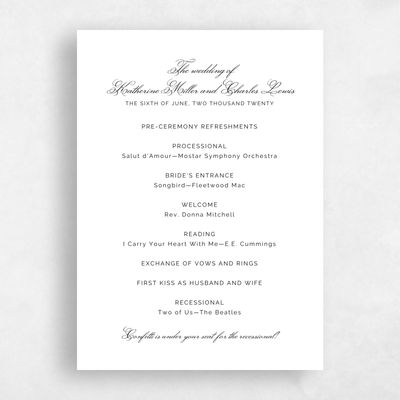 Black Simple Wedding Program - Arthur Letterpress