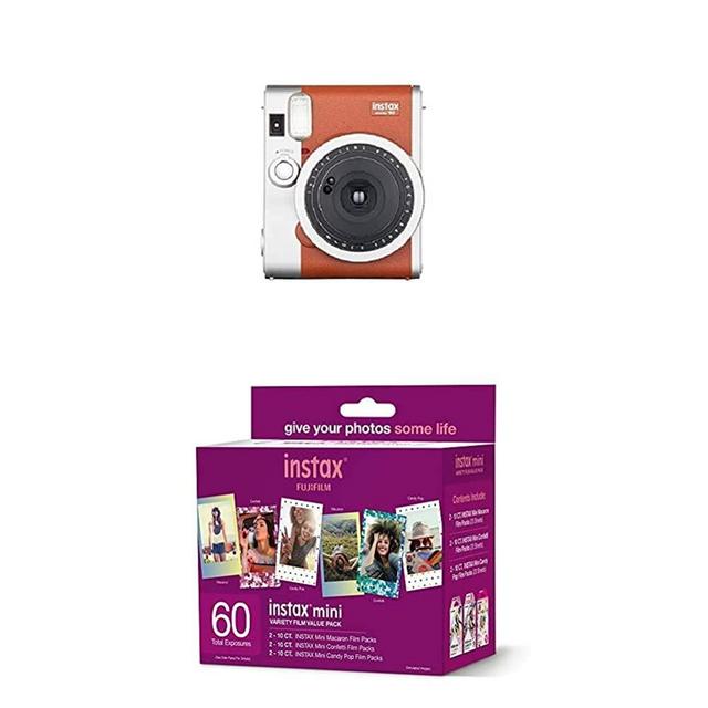 Fujifilm Instax Mini 90 Instant Film Camera (Brown) + w/60-pack