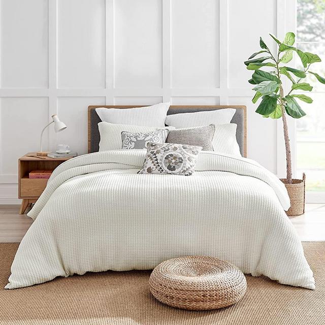 Levtex Home - Mills Waffle Cream Duvet Cover Set - King Duvet Cover + Two King Pillow Cases - Cream Waffle Weave - Duvet Cover (106 x 94in.) and Pillow Case (36 x 20in.) - Cotton