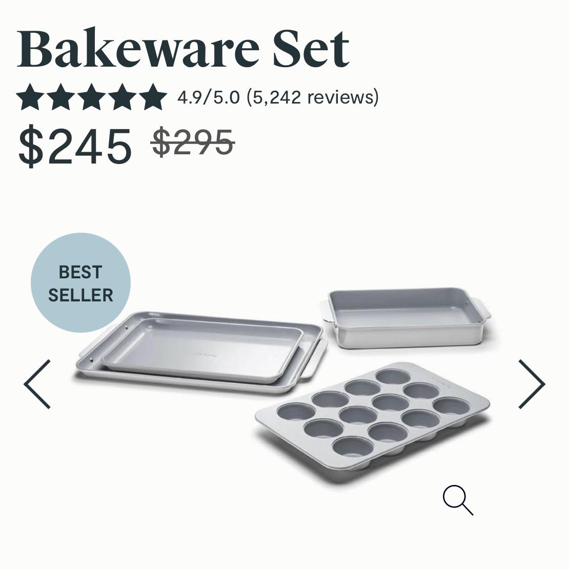 5 Piece Non-Stick Grey Ceramic Bakeware Set, Non-Toxic Ceramic Coating
