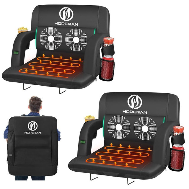 HOPERAN Massage Heated Stadium Seats for Bleachers with Back Support & Lumbar Pillow, 3 Level Heating & 6 Modes Massage Portable Heated Stadium Chairs for Bleachers