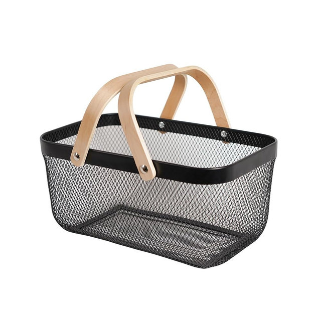 SANHSEHOME Metal Mesh Steel Harvest Basket, Rectangle Wire Garden Basket with Handle – Multi-Functional Storage Organizer for Gathering Vegetables, Fruits, Kitchen, Garden, Picnic & Cabinet (Ebony)