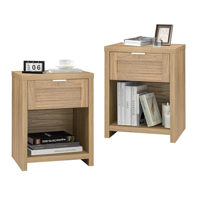 OAKHAM HOME Night Stand Set 2, Boho End Table with Drawer and Storage Shelf Accent Table, Minimalist Sofa Bed Side Accent Table with Drawer for Bedroom Living Room