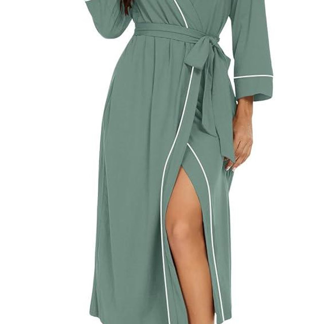PrinStory Womens Robe Long Knit Bathrobe Lightweight Soft Robes Ladies Bath Robe