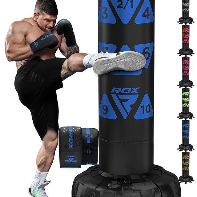 RDX XXL 330LBS Target Freestanding Punching Bag with Cover & Gloves – 72” Adult Heavy Pedestal Punch Bag Set - 17 Suction Cup 8 Extended Legs Stand Base - Kick Boxing MMA Muay Thai Home Gym Fitness