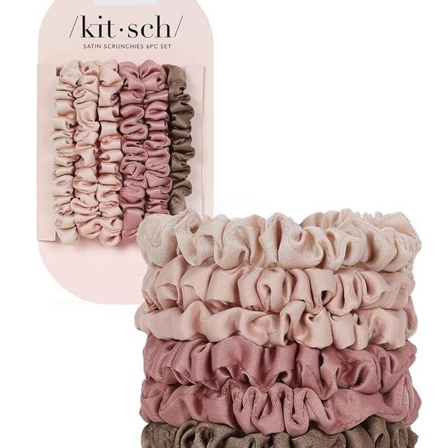 Kitsch Satin Hair Scrunchies for Women - Softer Than Silk Scrunchies for Hair | Satin Scrunchies for Girls | Satin Hair Ties for Women, Silk Hair Ties No Damage, Silk Ponytail Holders, 6pcs Terracotta