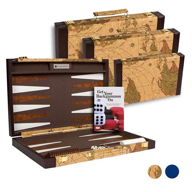 Get The Games Out Top Backgammon Set - Classic Board Game Case - Best Strategy & Tip Guide - Available in Small, Medium and Large Sizes (Map, Medium)