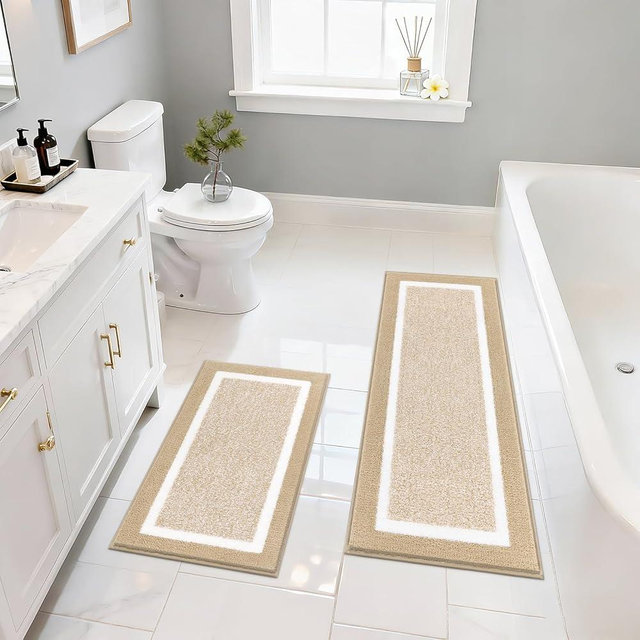 Pauwer Bathroom Rugs Sets 2 Piece, Non Slip Bath Mats for Bathroom, Absorbent Bath Rugs Floor Mat, Machine Washable Shower Rugs for Bath Floor, Tub and Shower