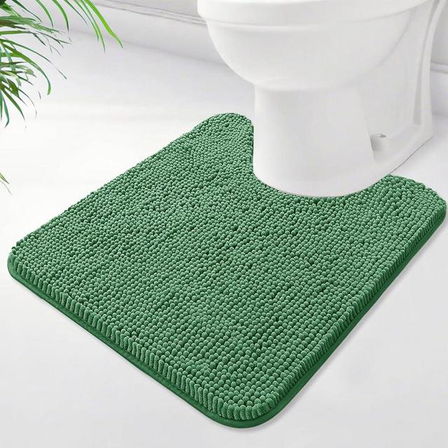 BOANKODU Toilet Rugs U-Shaped,Super Absorbent Chenille Bathroom Rugs and Strong PVC Non-Slip Backing for Toilets Rug Set,Machine Washable,Bath Mats for Bathrooms,20"x 20",Dark Green