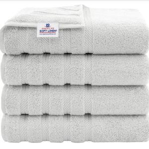 American Soft Linen Luxury 4 Piece Bath Towel Set, 600 GSM 100% Cotton Turkish Bath Towels for Bathroom, 27x54 in Large Bathroom Shower Towels, Silver Grey