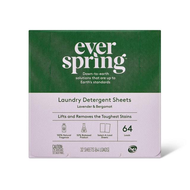 Lavender & Bergamot Laundry Detergent Sheets - 64 Loads - Everspring™