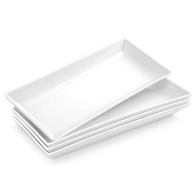 MALACASA Serving Platters Set of 4, Ceramic Serving Platters and Trays for Serving Food, Rectangular Serving Trays for Party, Large Serving Plates, Party Serving Trays and Platters - 14 Inch, White
