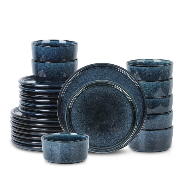 Stone Lain 24pc Eden Stoneware Dinnerware Set Dark Blue