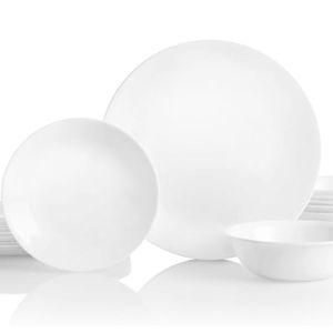 Corelle Vitrelle 18-Piece Service for 6 Dinnerware Set Triple Layer Glass and Chip Resistant, Lightweight Round Plates and Bowls Set, Winter Frost White