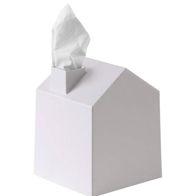 Umbra Casa Tissue Box Cover - Adorable House Shaped Square Tissue Box Holder for Bathroom, Bedroom or Office, White