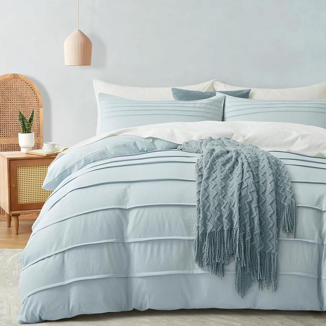 Oli Anderson Cornflower Blue Duvet Cover Queen Size - Pleated Queen Duvet Cover, 3PCS Soft and Breathable Textured Bedding Set with Zipper Closure(Cornflower Blue,90"x90")