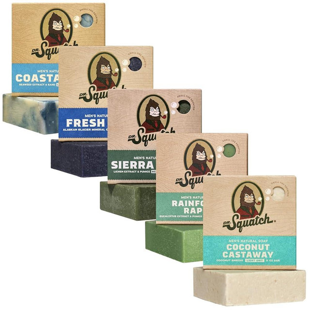 Dr. Squatch Men's Natural Bar Soap Made from Natural Oils - Cold Process Soap with No Harsh Chemicals - Coastal Mist, Fresh Falls, Sierra Storm, Rainforest Rapids, Coconut Castaway (5 Pack)