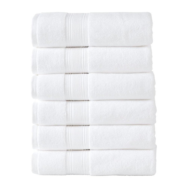 Modern Threads Hotel Collection 6-Pack 100% Ring Spun Cotton, Highly Absorbent Quick Drying Bath Towel Set, White, 24x48