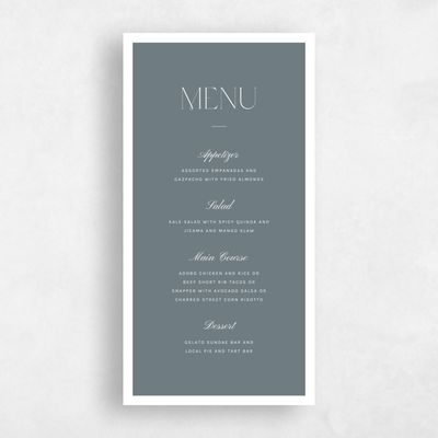 Steel Gray, Grey Wedding Menu - Jet