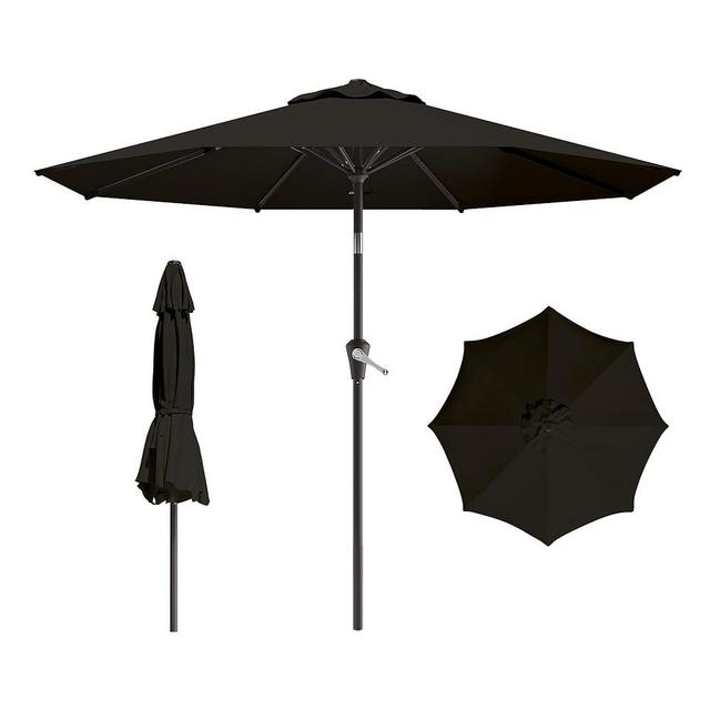 AreShark 9 FT Patio Umbrella for Outdoor, Outdoor Umbrella with Push Button Tilt and Crank, Outdoor Patio Umbrellas with 8 Sturdy Ribs for Market, Garden, Deck, Backyard, Pool (Black)