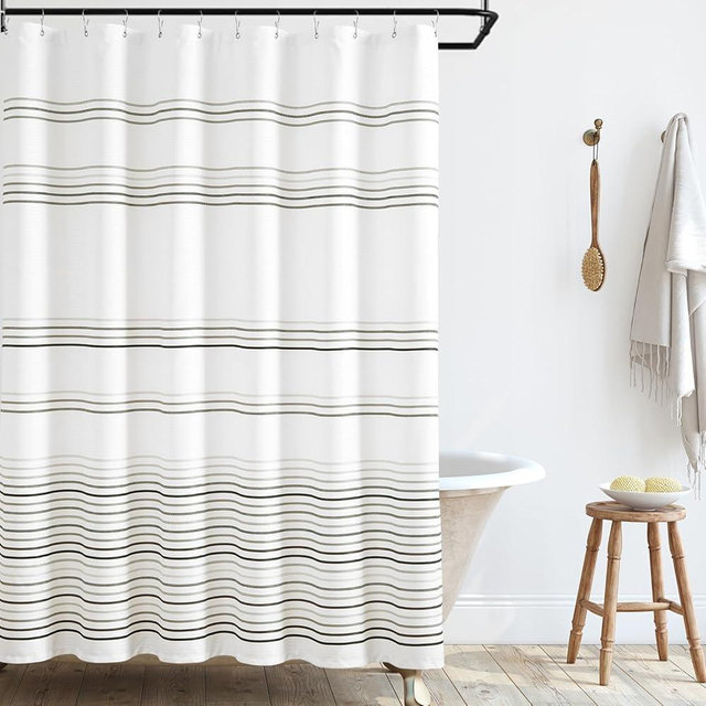 jinchan Multi Grey and White Shower Curtain for Bathroom Modern Farmhouse Striped Waterproof Fabric Shower Curtain Set with 12 Hooks Machine Washable 70x72 Inches