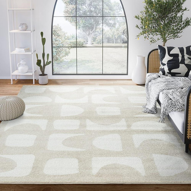 Abani Nuevo Collection Area Rug - Modern Geometric Beige/Cream Design - 6'x9' - Easy to Clean - Durable for Kids and Pets - Non-Shedding - Medium Pile - Soft Feel - for Living Room, Bedroom & Office