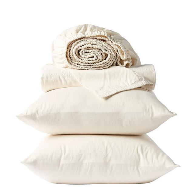 Coyuchi Classic Sateen Sheet Set Queen, Undyed, 100% GOTS Certified Organic Cotton, Silky Soft, Luxury Sheets, Fair Trade Certified, 4-Piece Bedding Set