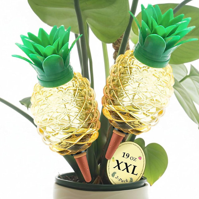 Cynevaris Extra Large Plant Watering Globes for Plants - 19oz Plant Watering Devices, Vacation Self Watering Globes with Slow Release, Indoor Plant Watering Bulbs, Plastic, 2-Pack(2 Pineapples)