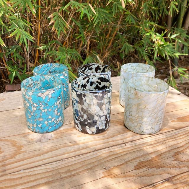 6 Hand Blown Low Ball Tumbler Glasses - Confetti Earth Collection