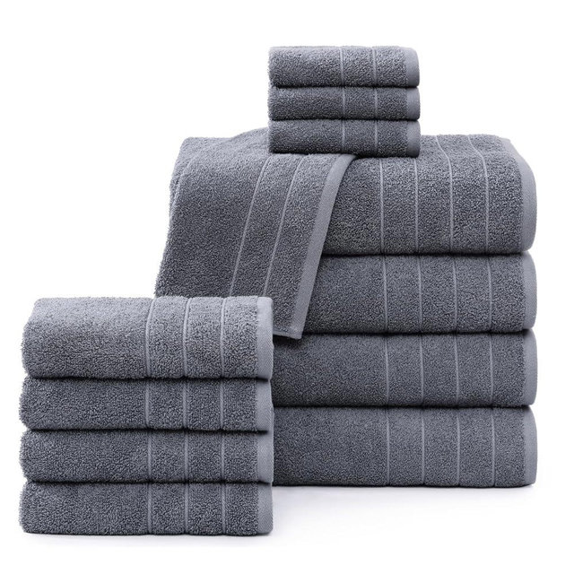 Casa Platino Bath Towels, 12 Piece Towel Set, 4 Large Bath Towels(30"x 60"), 4 Hand Towels & 4 Washcloths, 100% Ring Spun Cotton Towels for Bathroom, Bathroom Towel Set, Quick Dry Towel - Cool Grey