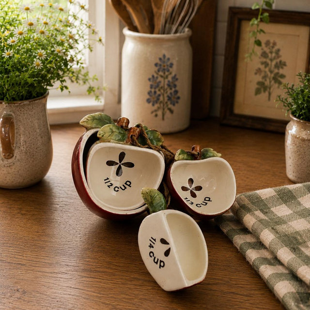 Vintage Ceramic Apple Shaped Measuring Cup Set