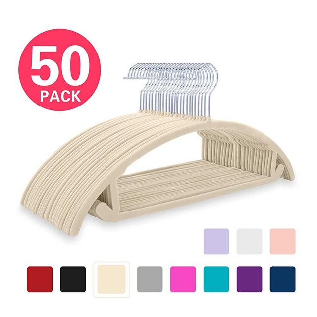 MIZGI Premium Velvet Hangers (Pack of 50) Heavyduty- Non Slip No Shoulder Bump Suit Hangers - Chrome Hooks,Space Saving Clothes Hangers,Rounded Hangers for Coat,Sweater,Jackets,Pants,Shirts (Ivory)