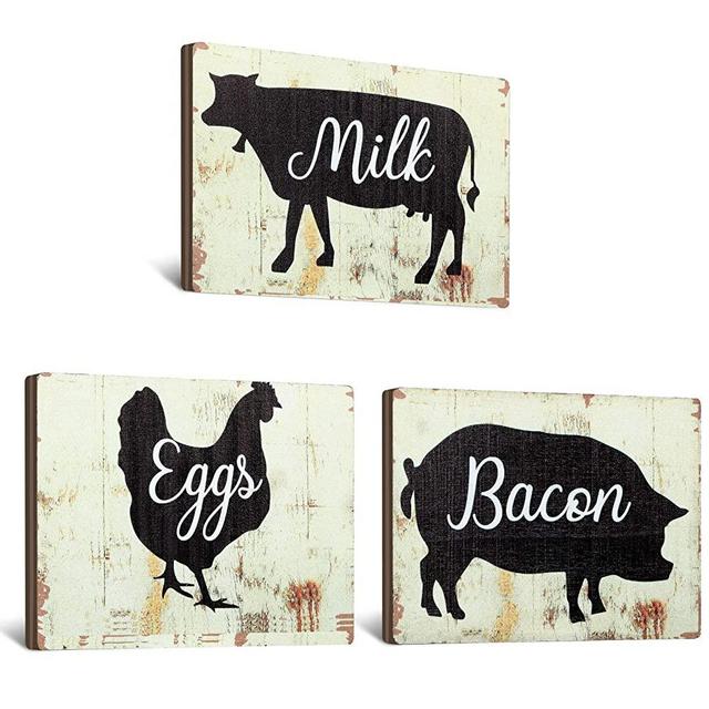 Jetec 3 Pieces Farmhouse Kitchen Signs Cow Rooster and Pig Decors 5.5 x 3.9 Inch Rustic Wooden Signs Country Wall Decorations for Kitchen Wall Decor and Home Decor (Distressed Colors)