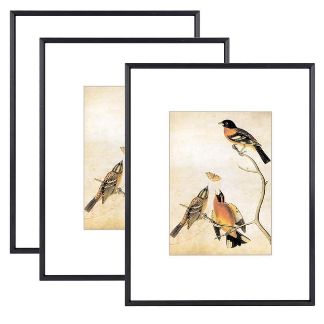 BKABOT 8.5x11 Picture Frame Set of 3, Black Metal Photo Frames with HD Glass, Fits 5x7 with Mat or 8.5x11 without Mat, Wall Hanging and Table Display