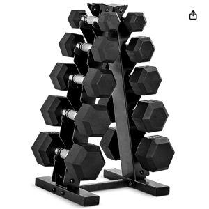 CAP Barbell Rubber Coated Hex Dumbbell Set with Storage Rack | 100–210 lb Options, Space-Saving Vertical Compact Storage for Home Gym Strength Training