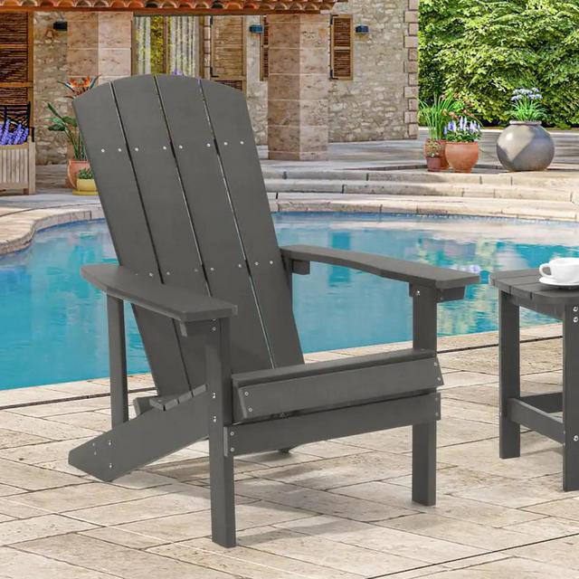 Recyled Plastic Weather Resistant Outdoor Patio Adirondack Chair in Charcoal Gray