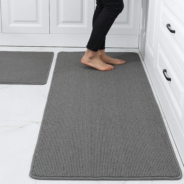 COSY HOMEER 24x35 Inch/24X60 Inch Kitchen Rug Mats Made of 100% Polypropylene Strip TPR Backing 2 Pieces Soft Kitchen Mat Specialized in Anti Slippery and Machine Washable,Grey