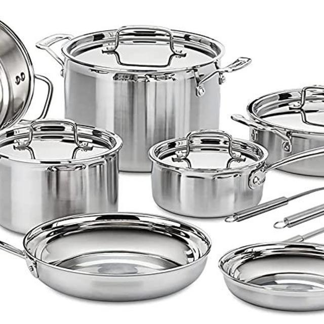 Anyfish Stainless Steel Cookware Pots and Pans Set For All Stoves Oven Dishwasher Safe, 16 Pieces With Saucepan, Skillet, Stockpot, Saute Pan, Steamer And Utensils