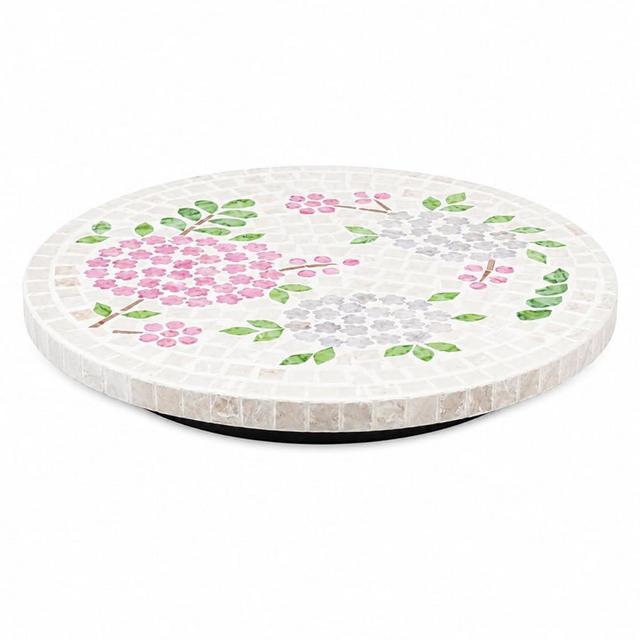 PEMAR 12.6” Pink Hydrangea Capiz Shell Lazy Susan, Handcrafted Dining Table Décor & Table Centerpiece, Elegant Beach House & Farmhouse Home Decor, Luxury Hostess & Housewarming Gift